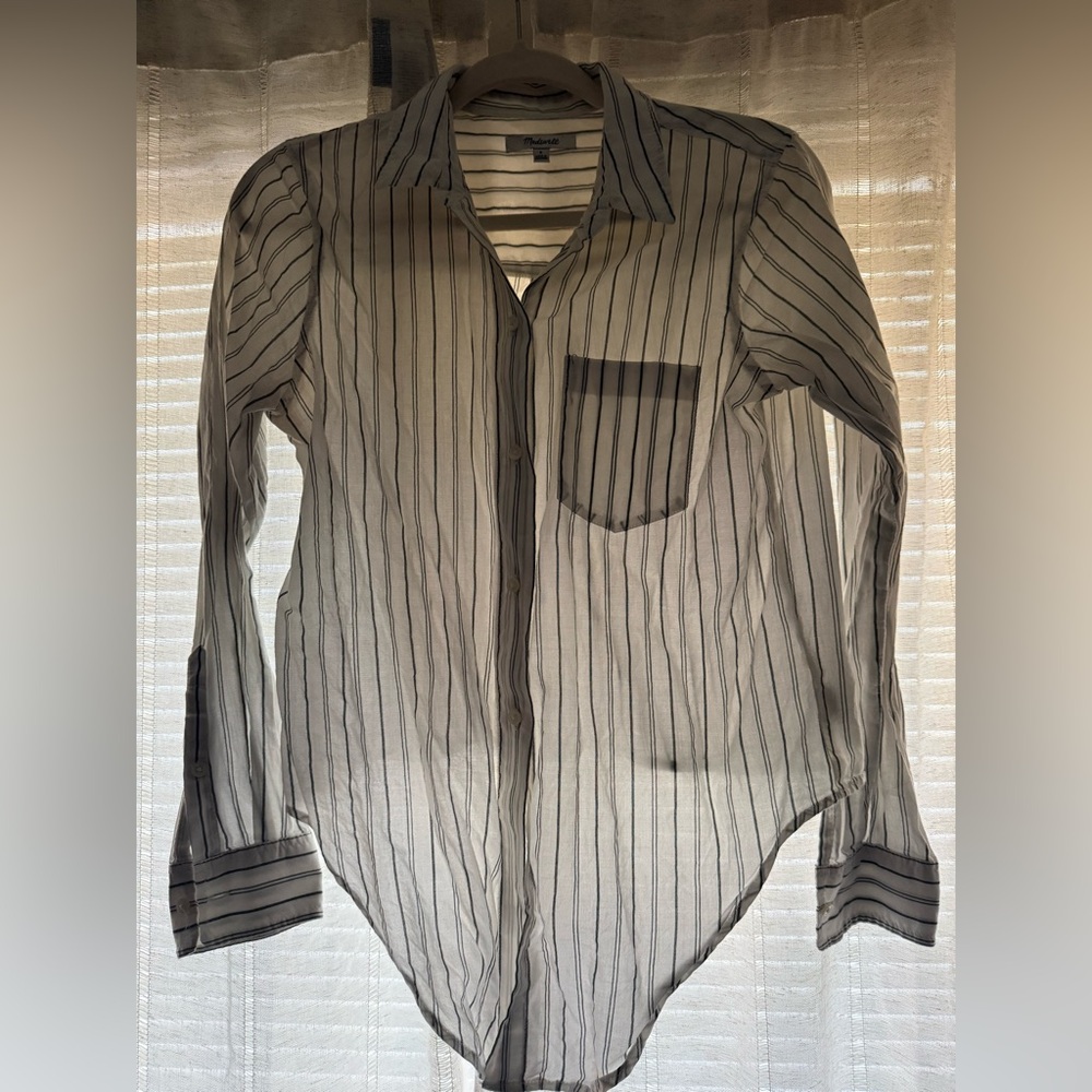 Madewell Black and White Striped Button Down Shirt